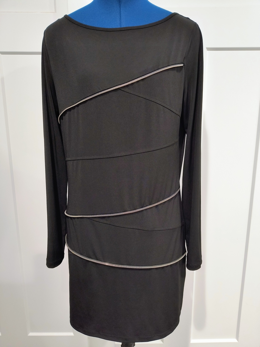 MICHAEL Michael Kors Black Long-Sleeve Mini Dress with Diagonal Zipper Trim